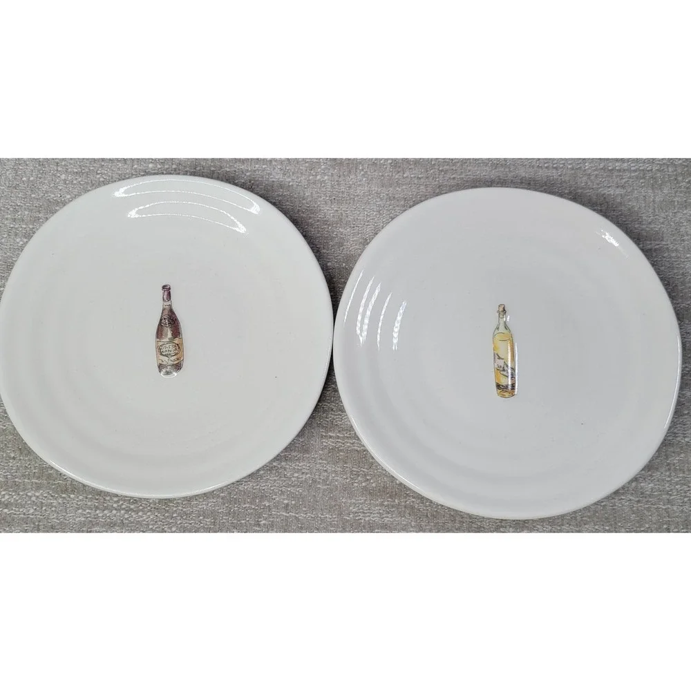 Williams Sonoma Wine Bottle Cocktail Plates Vintage w/ Napkins & Knife Set NEW